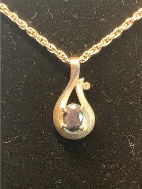 Sterling Silver Blue Gem Teardrop Pendant Necklace